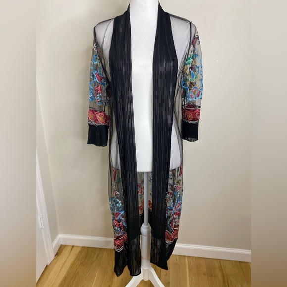 Black Sheer Embroidered Bohemian Kimono OS - Picture 1 of 7
